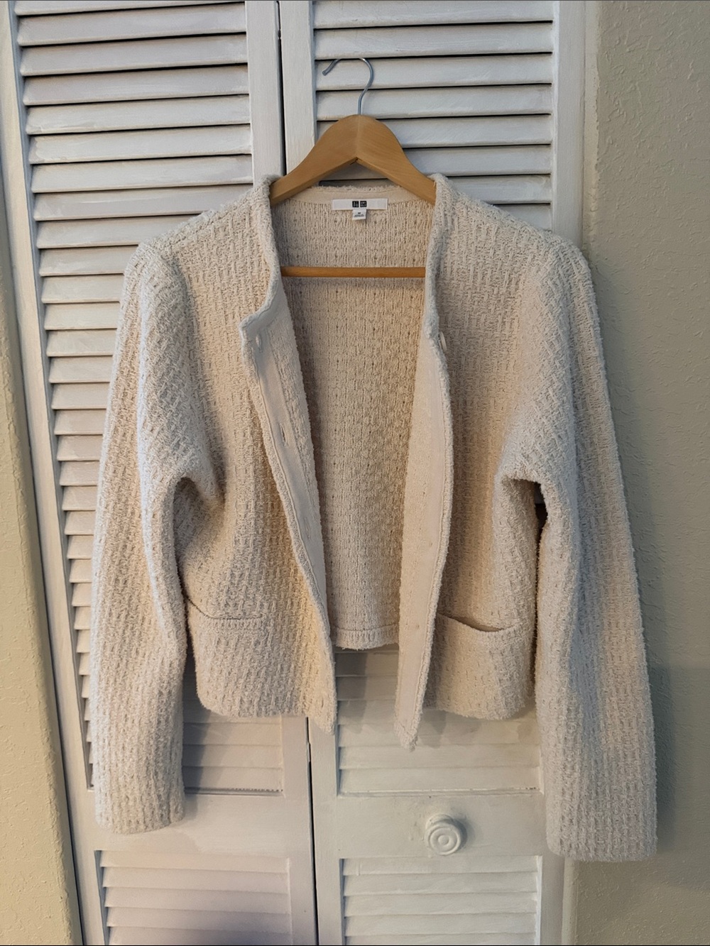 Uniqlo Cream Bouclé Open-Front Cardigan Jacket size medium - Picture 3 of 8